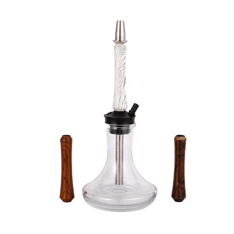 Gjennomsiktig glass tre+Pom+rustfritt stål trerør-3 enkelthulls vannpipe 58 cm