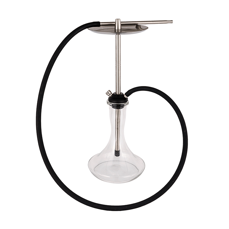 Gjennomsiktig Glass Pom+ Rustfritt Stål Dobbelthull Sølv Hookah 56cm