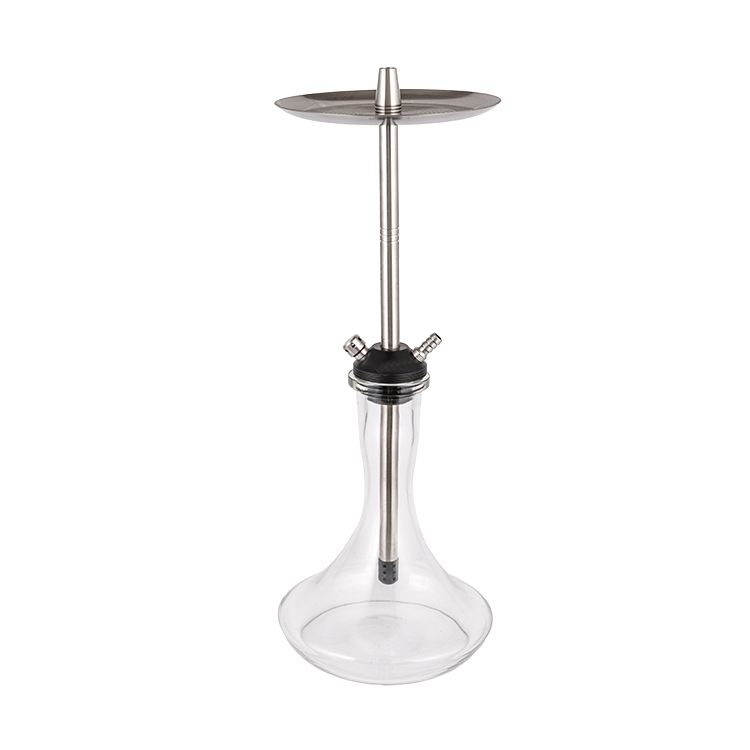 Gjennomsiktig Glass Pom+ Rustfritt Stål Dobbelthull Sølv Hookah 56cm